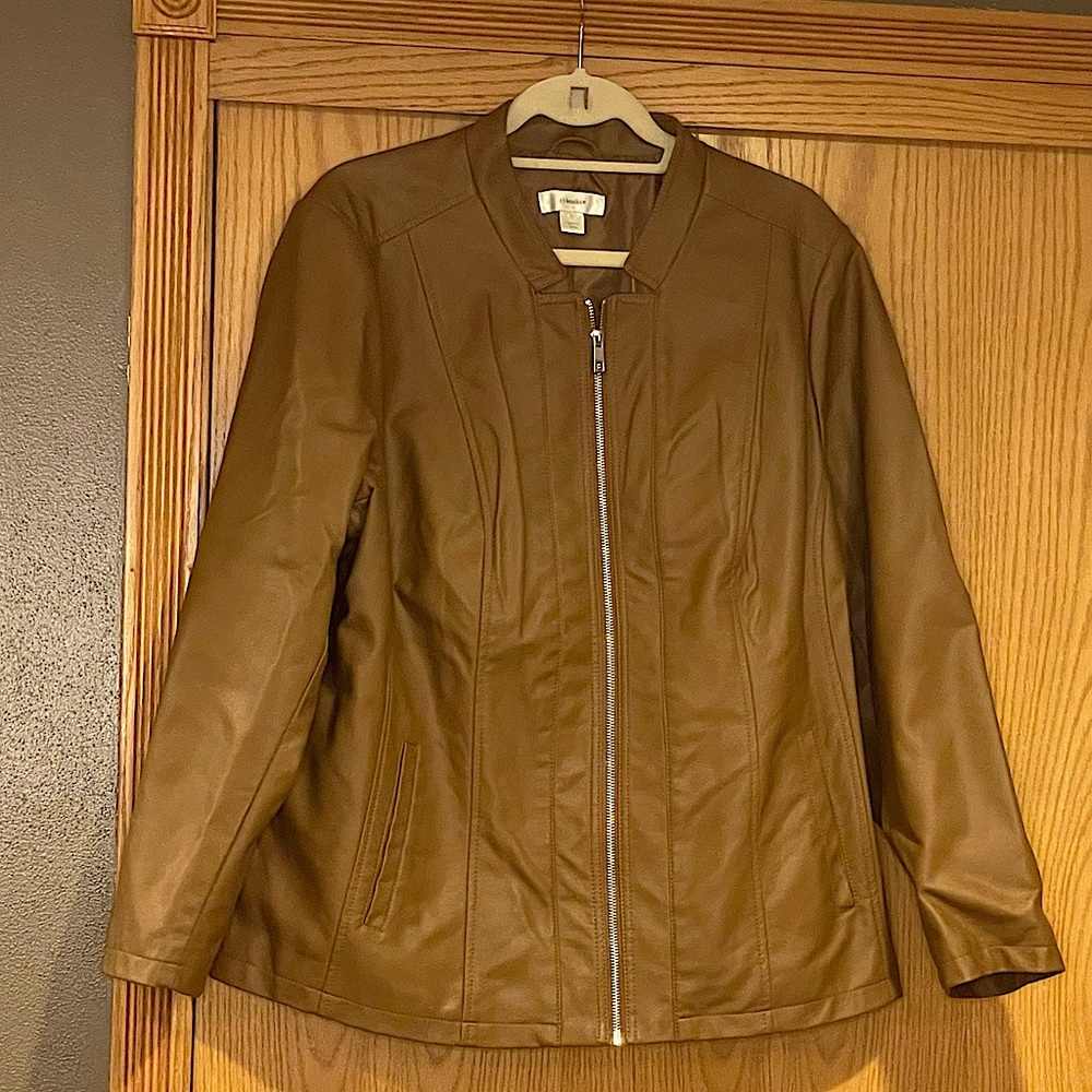 Christopher & Banks Faux Leather Jacket in Camel, Sz 1X